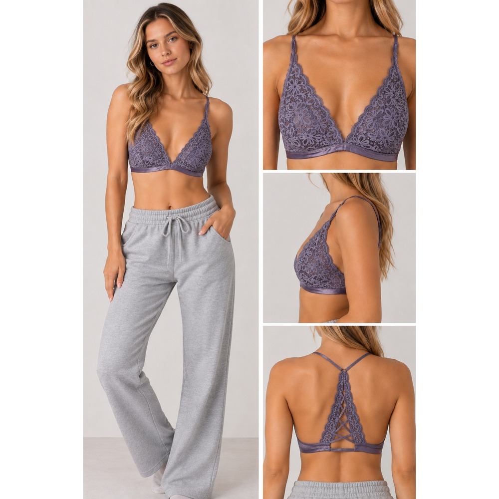 Victorias Secret Lace Bralette Womens Size S Lavender Purple Strappy Wireless